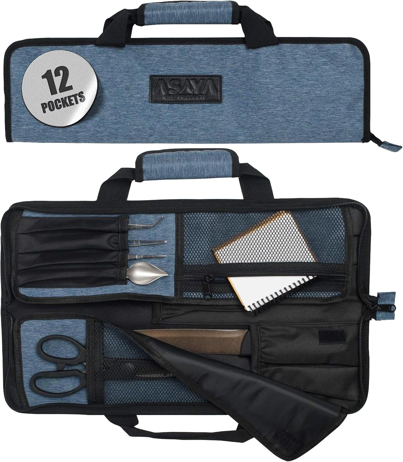 Asaya Chef Knife Roll Bag - 12-Pocket Chefs Case for Kitchen Knives and Utensils, Ligh... product photo