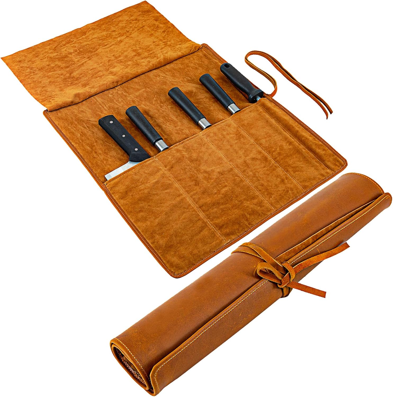 Baizoy Knife Roll Bag Genuine Leather,Chefs Professional 5 Knives and Cookware,Perfect ... product photo