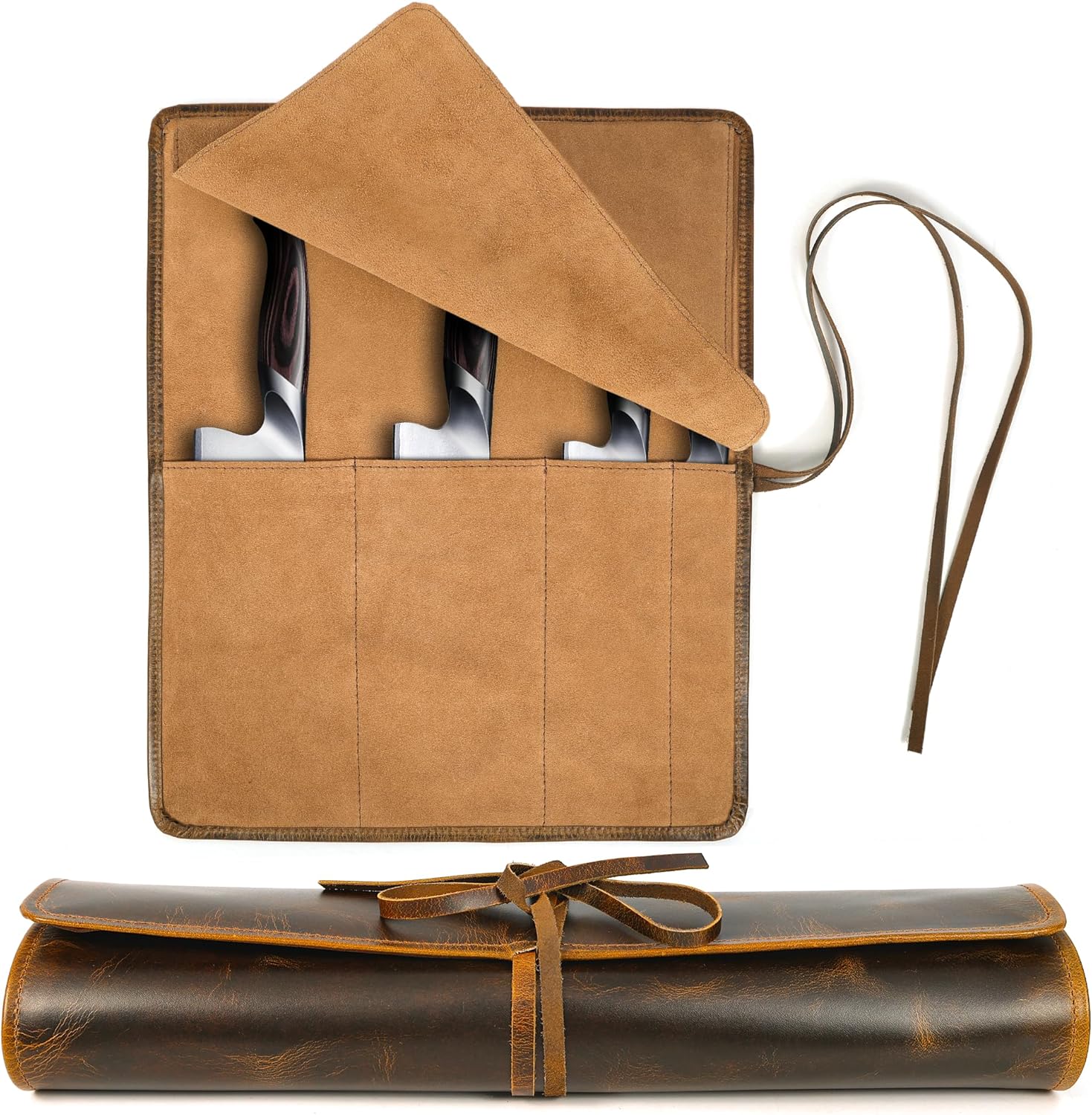 ELIZO Leather Knife Roll Bag Professional Chef Knife Case, Durable Knife Sheath Holder... product photo