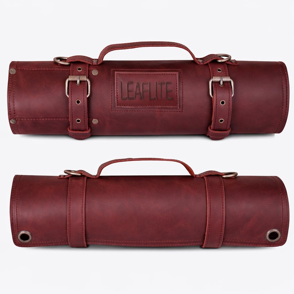 Leaflite Leather Knife Roll Bag – Chef Knife Bag with 7 Pockets – Durable Crazy Horse Lea... product photo