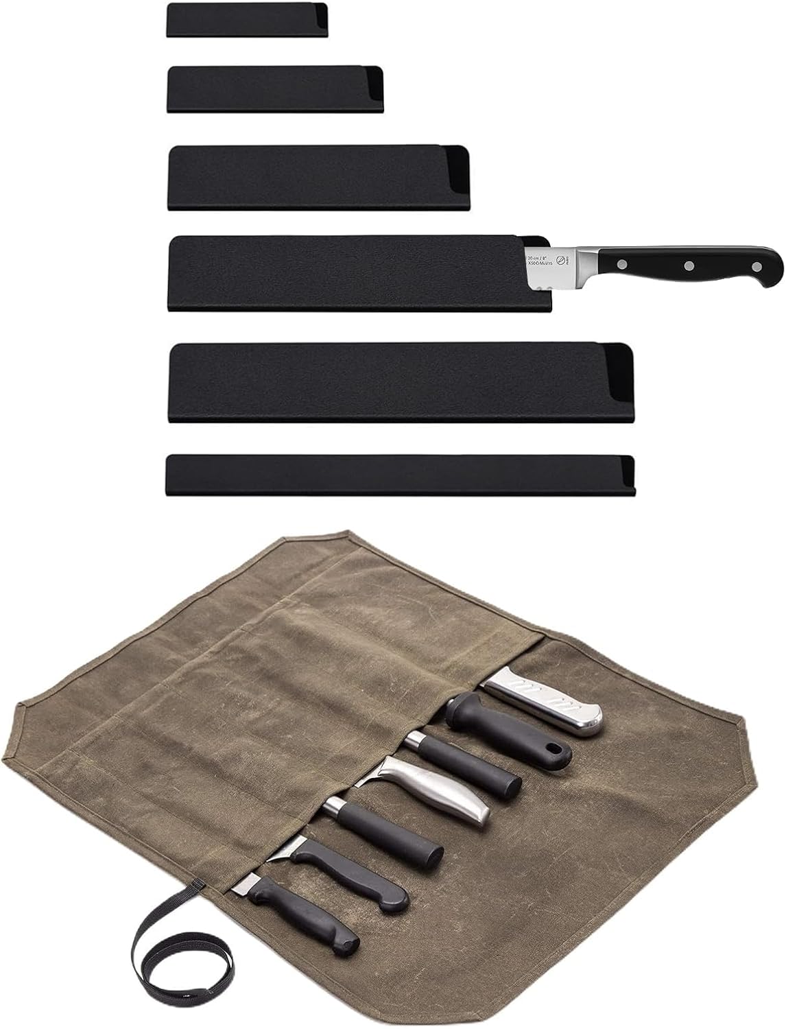 Qchengsan Chef Knife Roll Bag with Knife Edge Guards Set,Universal Knife Sheath Guard Blad... product photo