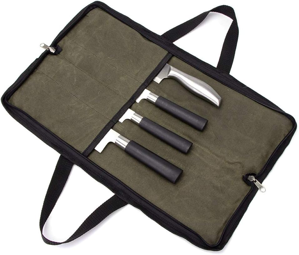 QEES Knife Roll,Heavy Duty Knife Bag,Waxed Canvas knife Case with 4 Slots for Knives ... product photo